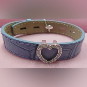 EFFY 'BITA' Lavender Purple Leather Croc 14K WHITE Gold Diamond Heart Bracelet